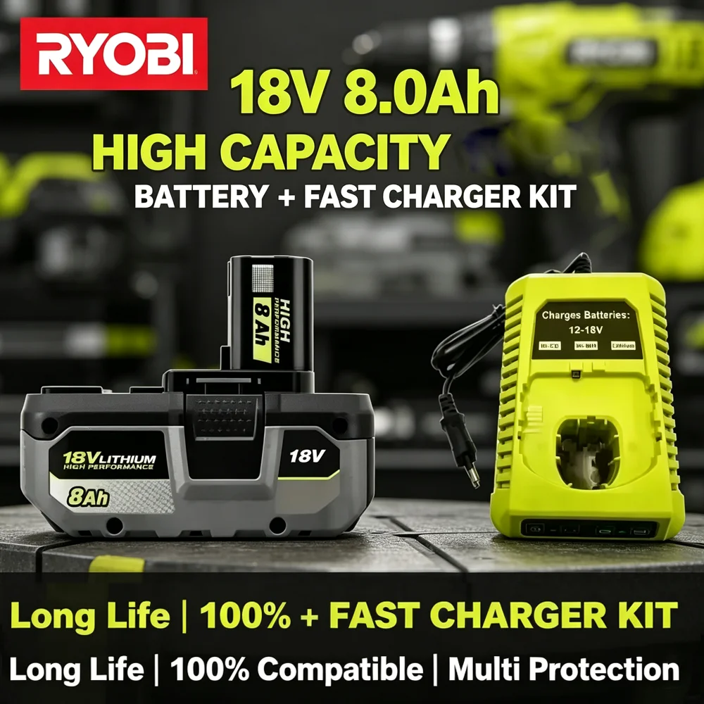 RYOBI 18V 8.0Ah High Capacity Battery Lithium-Ion Rechargeable Battery Stable Power Long Runtime ,RYOBI 18V Drill,Circular Saw
RYOBI 18V 8.0Ah High Capacity Battery Lithium-Ion Rechargeable Battery Stable Power Long Runtime ,RYOBI 18V Drill,Circular Saw