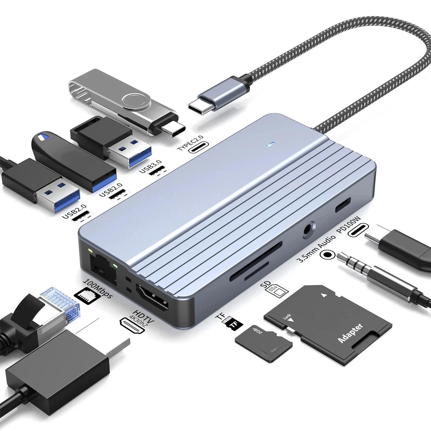 10 in1 USB C Hub USB3.0 Docking Station 4K HDMI PD RJ45 Data Transfer USB 2.0 SD/TF Card Reader 3.5mm Audio Adapter for Laptops
10 in1 USB C Hub USB3.0 Docking Station 4K HDMI PD RJ45 Data Transfer USB 2.0 SD/TF Card Reader 3.5mm Audio Adapter for Laptops
