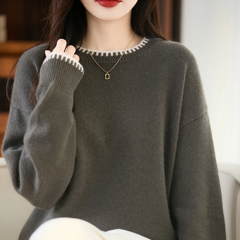 New Knitted Women's O-neck 100% Merino Wool Sweater Casual Loose Autumn/Winter Long sleeved Women's Pullover wool sweater
New Knitted Women's O-neck 100% Merino Wool Sweater Casual Loose Autumn/Winter Long sleeved Women's Pullover wool sweater