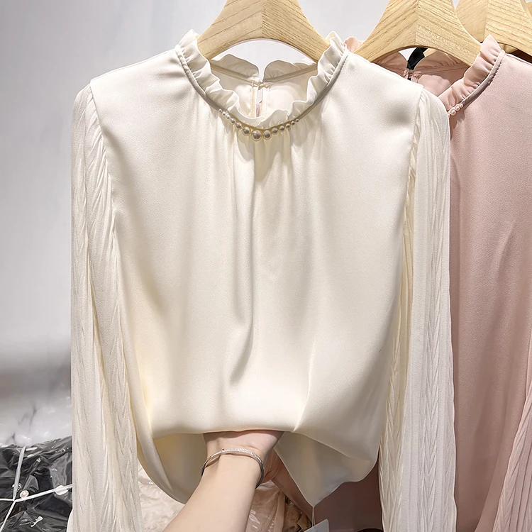 2022 New French Style Pure Color Chiffon Blouse Women Stand Collar Beaded Gauze Long Sleeve Autumn Thin Shirt
2022 New French Style Pure Color Chiffon Blouse Women Stand Collar Beaded Gauze Long Sleeve Autumn Thin Shirt