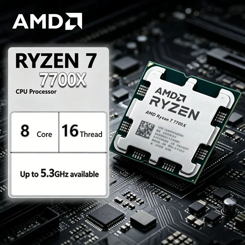 Max 5.3GHz Unlocked Loose AMD Ryzen 7 7700X CPU 8-Core 16-Thread AM5 Socket Desktop Gaming Hardware Delivered Unpackaged
Max 5.3GHz Unlocked Loose AMD Ryzen 7 7700X CPU 8-Core 16-Thread AM5 Socket Desktop Gaming Hardware Delivered Unpackaged