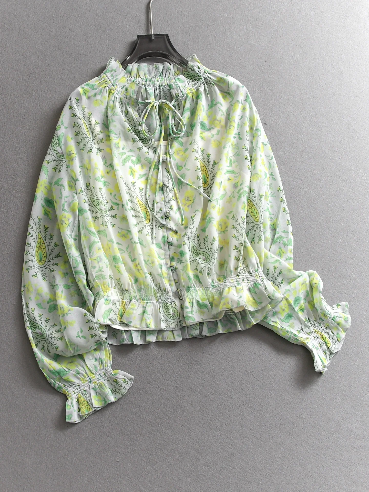 Elegant Floral Trim Belted Slimming Long Sleeve Chiffon Shirt Women's Shirt Summer New Style R240 Polyester Fiber Loose Style
Elegant Floral Trim Belted Slimming Long Sleeve Chiffon Shirt Women's Shirt Summer New Style R240 Polyester Fiber Loose Style