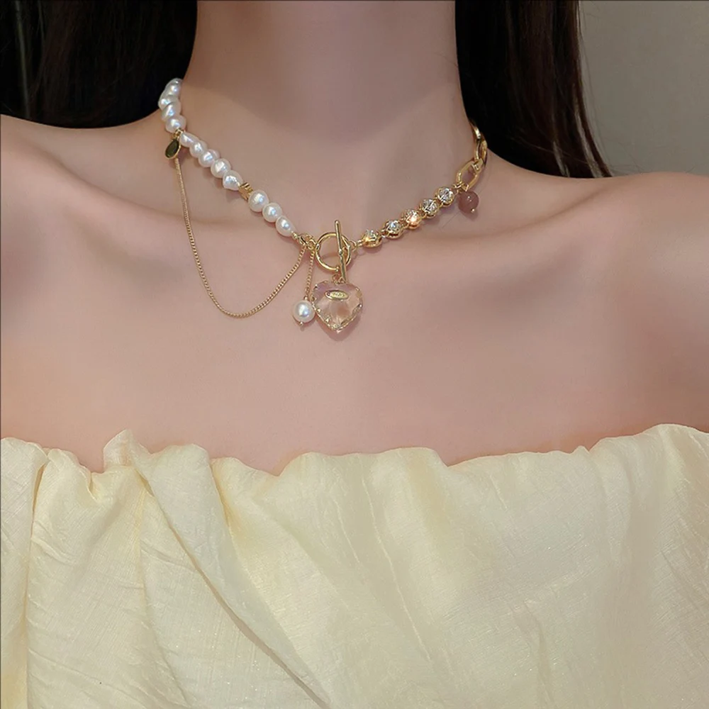 Freshwater Pearl Crystal-encrusted Heart-shaped T-shaped Buckle Patchwork Necklace Collarbone Chain Retro Sweet Jewelry
Freshwater Pearl Crystal-encrusted Heart-shaped T-shaped Buckle Patchwork Necklace Collarbone Chain Retro Sweet Jewelry