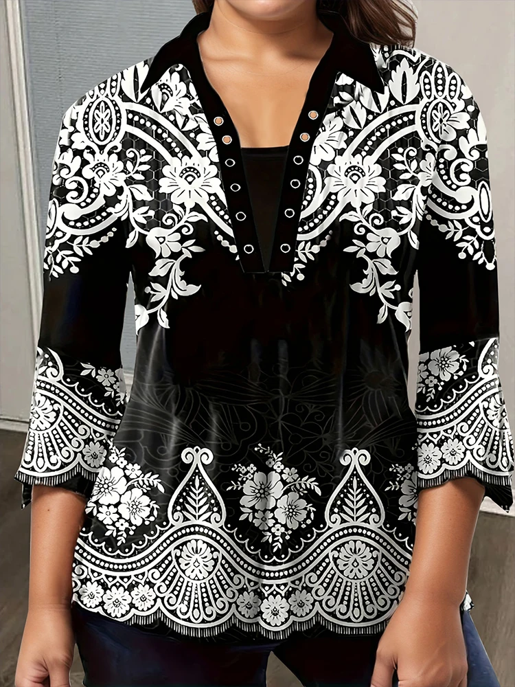 Plus Size Women's Flower Print Irregular Cuff T-Shirt Spring and Autumn Casual Quarter Sleeve Tops Women's
Plus Size Women's Flower Print Irregular Cuff T-Shirt Spring and Autumn Casual Quarter Sleeve Tops Women's