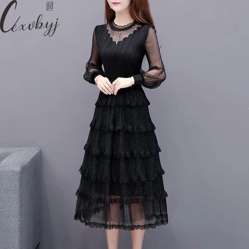 High Waist Black Vintage Mesh Dress Women Korean Fashion Long Sleeve Cake Party Dress Lace Patchwork Round Neck Pleated Vestidos
High Waist Black Vintage Mesh Dress Women Korean Fashion Long Sleeve Cake Party Dress Lace Patchwork Round Neck Pleated Vestidos