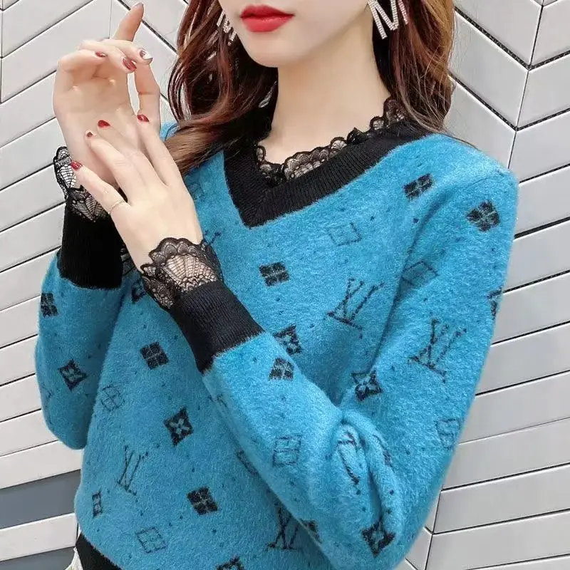 Autumn Winter New Lace Edge Splicing Women's Sweater Loose Slimming Versatile Thicken Warm Trendy Knitted Sweater Top for Women
Autumn Winter New Lace Edge Splicing Women's Sweater Loose Slimming Versatile Thicken Warm Trendy Knitted Sweater Top for Women
