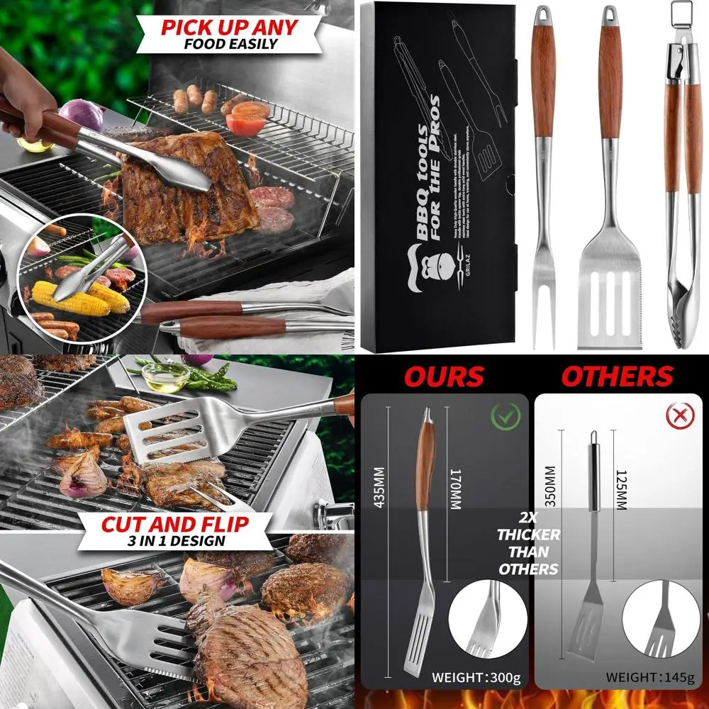 Прочный набор инструментов для барбекю из палисандра: лопаточка, вилка, щипцы из нержавеющей стали премиум-класса | Идеальные аксессуары для гриля и подарок на День отца
Прочный набор инструментов для барбекю из палисандра: лопаточка, вилка, щипцы из нержавеющей стали премиум-класса | Идеальные аксессуары для гриля и подарок на День отца
