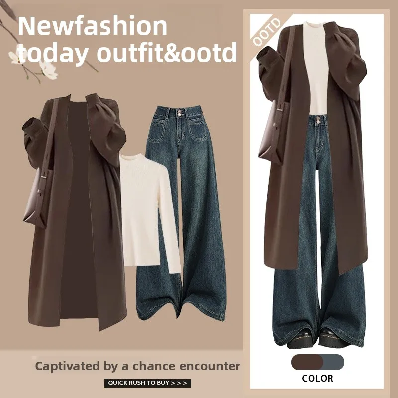Fall Fashion Large Size Open Cardigan Long Sweater Jacket Vintage Jeans Three Piece Set High End Feelings Women's Ensemble
Fall Fashion Large Size Open Cardigan Long Sweater Jacket Vintage Jeans Three Piece Set High End Feelings Women's Ensemble