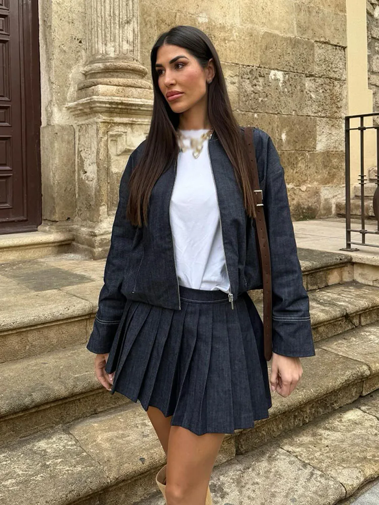 TRAFZA Female Denim Suits Solid Stand Collar Long Sleeves Jackets+High Waist Zipper Mini Skirts Women Fashion Casual Jacket Sets
TRAFZA Female Denim Suits Solid Stand Collar Long Sleeves Jackets+High Waist Zipper Mini Skirts Women Fashion Casual Jacket Sets