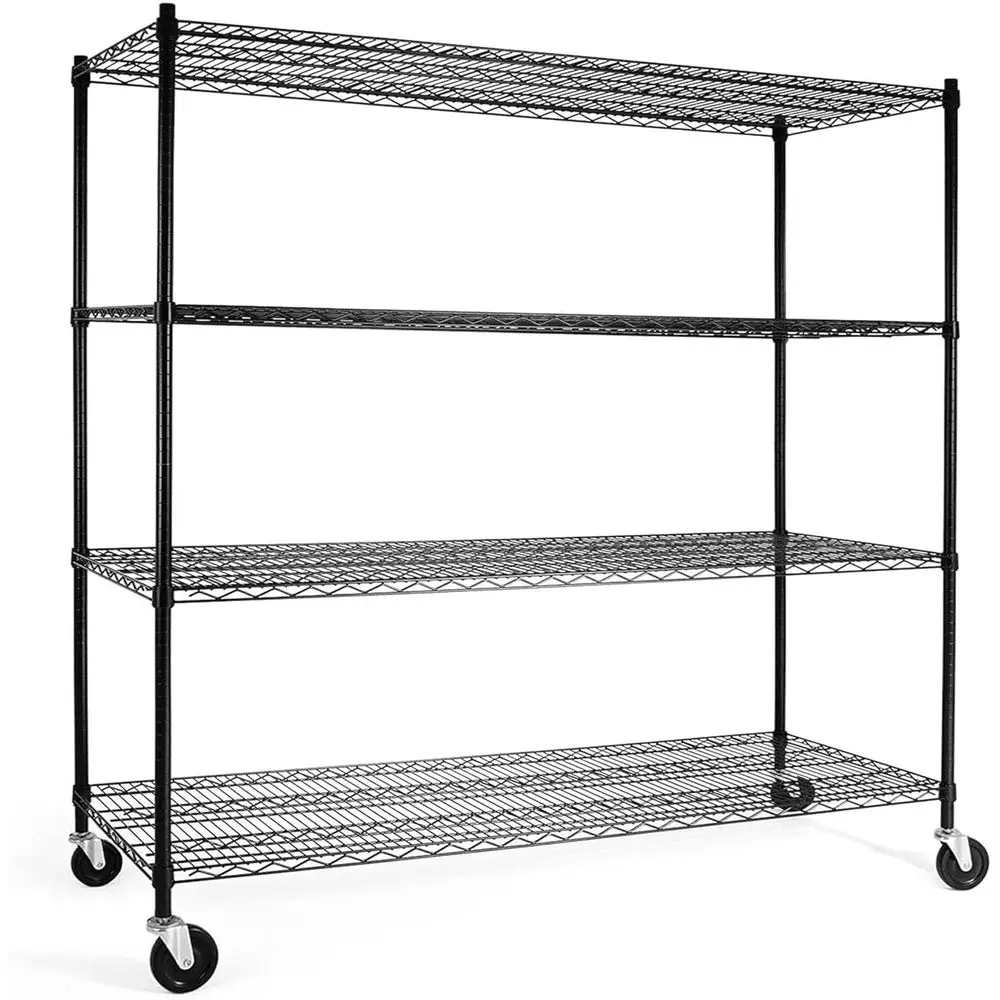 Adjustable 4-Tier Heavy-Duty Wire Shelving with Wheels and Leveling Feet, 60 Wide for Garage and Utility Storage
Adjustable 4-Tier Heavy-Duty Wire Shelving with Wheels and Leveling Feet, 60 Wide for Garage and Utility Storage