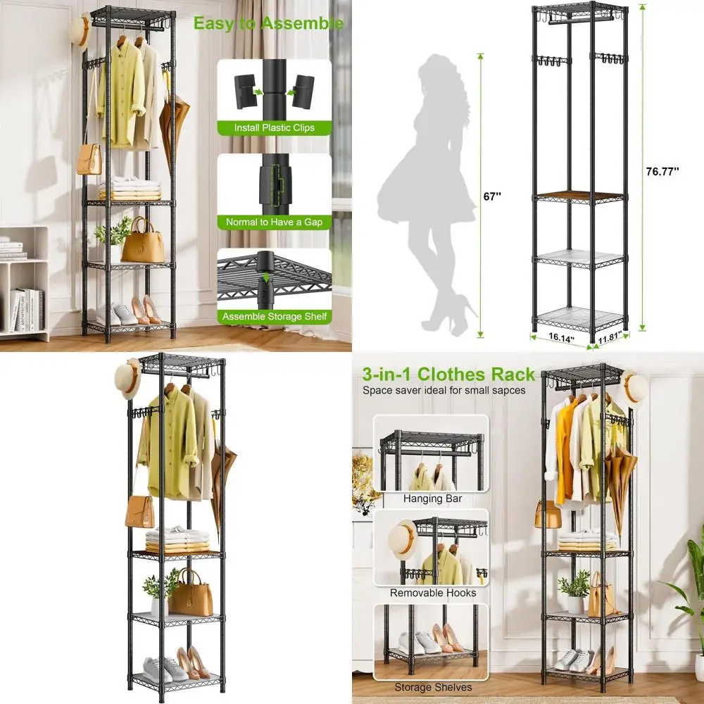 Sturdy Black Clothing Rack with Storage, Holds Up to 448 Lbs, Ideal for Entryway, Hallway, Bedroom
Sturdy Black Clothing Rack with Storage, Holds Up to 448 Lbs, Ideal for Entryway, Hallway, Bedroom