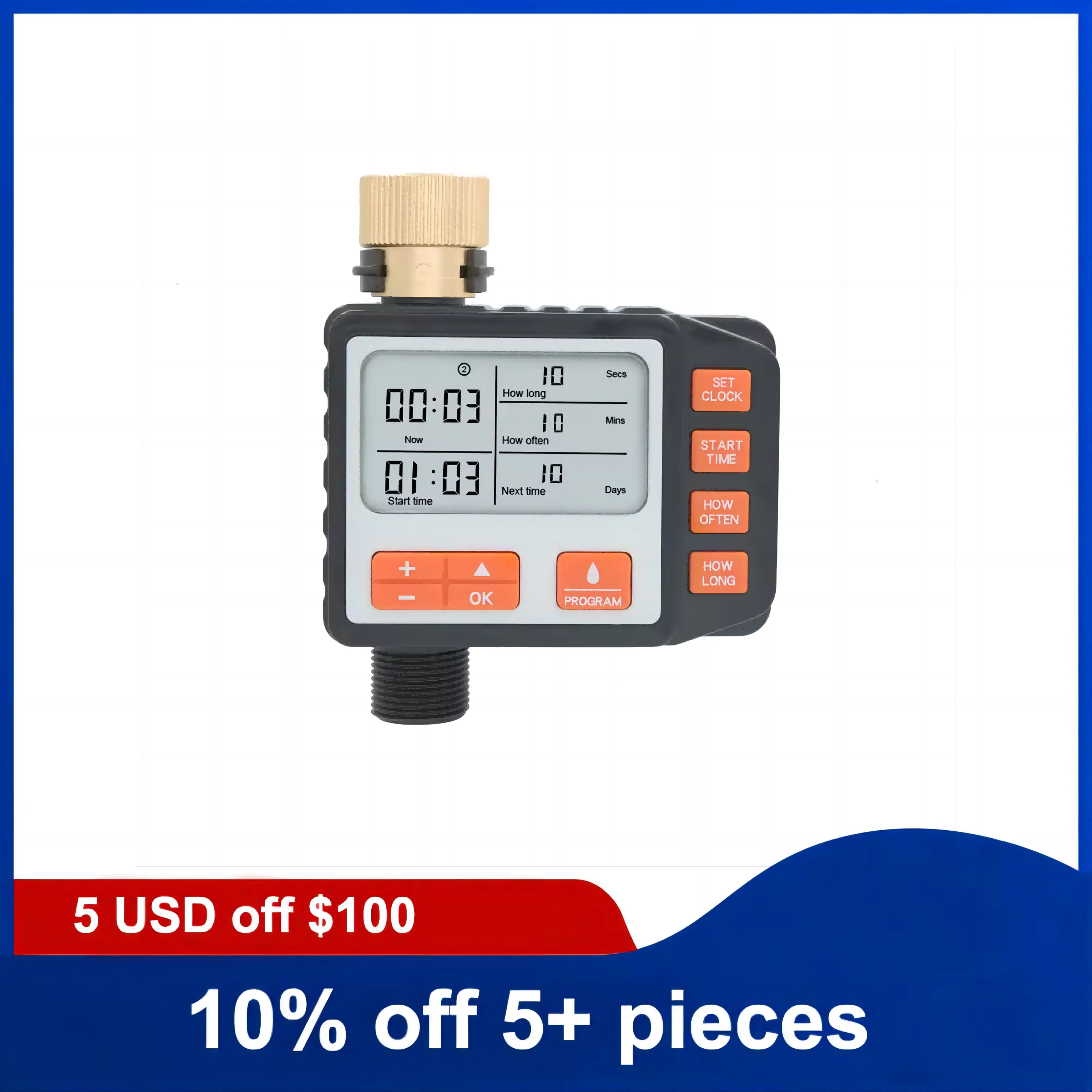 Automatic LCD Display Digital Smart Metal Head Irrigation Timer Controller For Garden Water Irrigation System
Automatic LCD Display Digital Smart Metal Head Irrigation Timer Controller For Garden Water Irrigation System