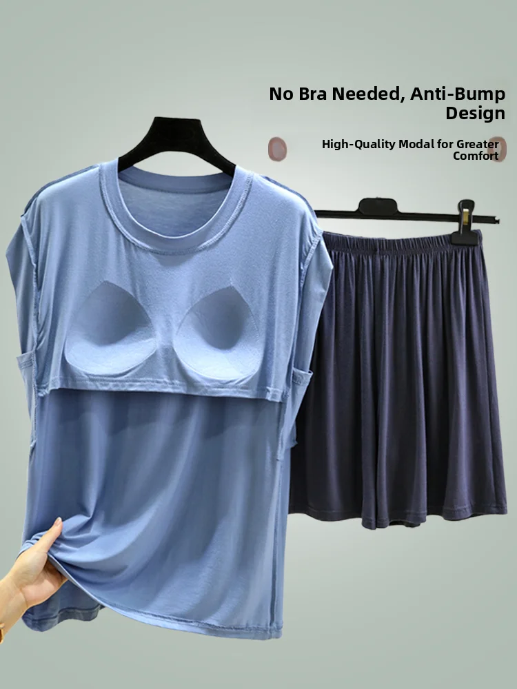 Summer Lightweight Sleeveless Modal Sleepwear Set Large Size T-Shirt Shorts No Bra Comfortable Home Clothes Two-Piece Set
Summer Lightweight Sleeveless Modal Sleepwear Set Large Size T-Shirt Shorts No Bra Comfortable Home Clothes Two-Piece Set