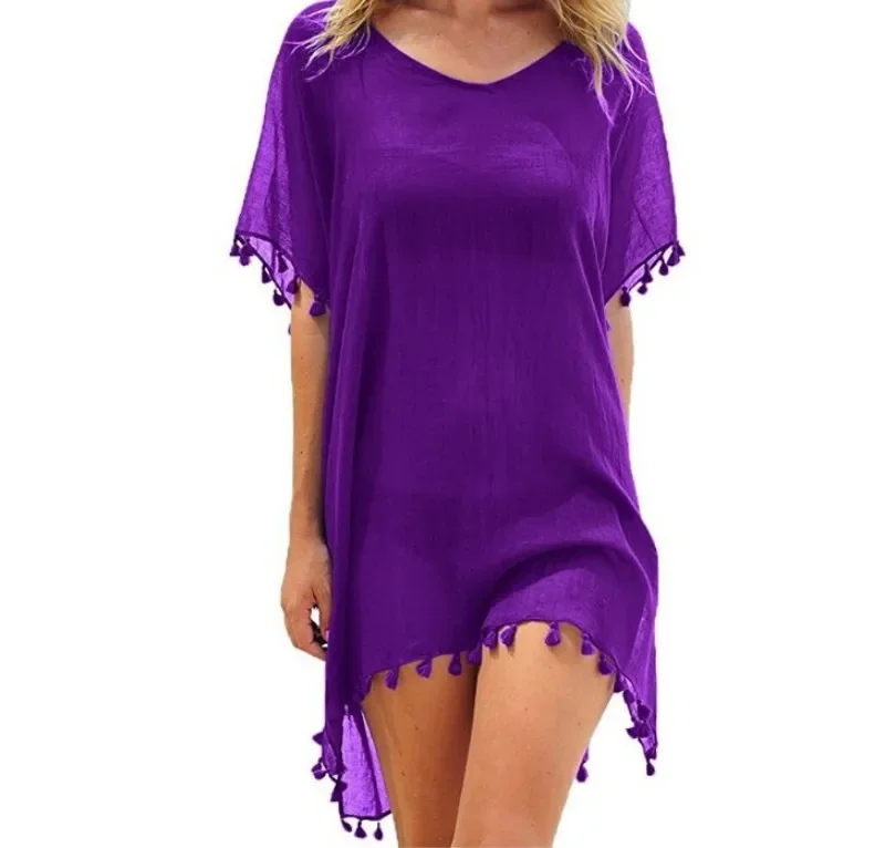 2025 Spring Summer Women's Seaside Holiday Sunscreen Clothes Tassel Chiffon Beach Blouse Fashion Lady Thin Top Purple Shawl
2025 Spring Summer Women's Seaside Holiday Sunscreen Clothes Tassel Chiffon Beach Blouse Fashion Lady Thin Top Purple Shawl