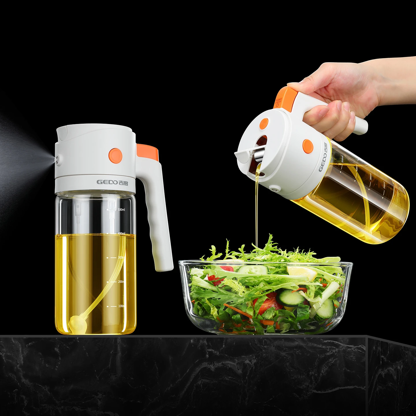 LFGB Certification 500ml High Transmittance High-borosilicate Glass Oil Mister Fall Resistant Atomize and Pour 2 in 1 Oil Kettle
LFGB Certification 500ml High Transmittance High-borosilicate Glass Oil Mister Fall Resistant Atomize and Pour 2 in 1 Oil Kettle