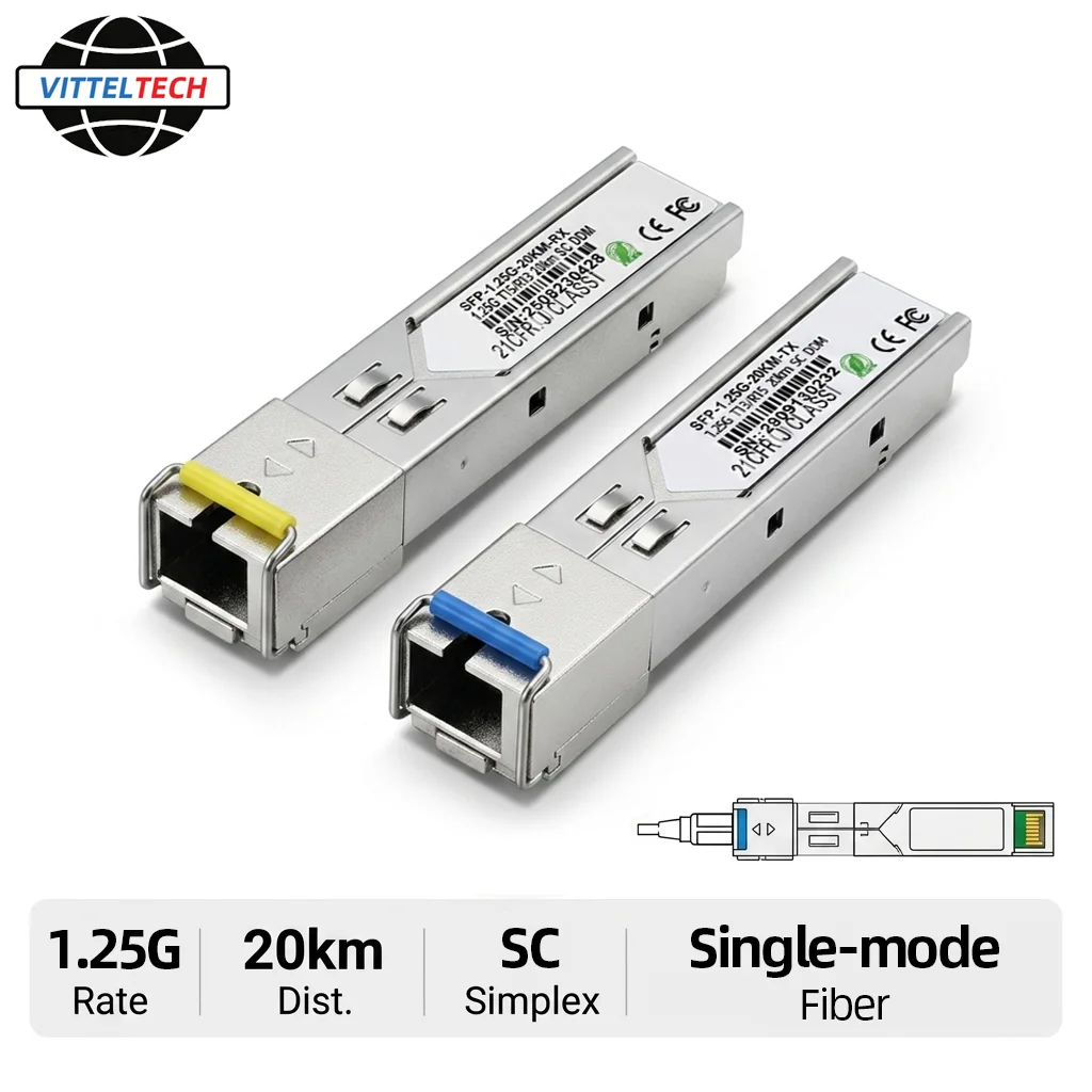 1.25G BIDI SFP Fiber Module Single-Mode Fiber Simplex 20km 1310/1550nm SC Interface Gigabit DDM Fiber Optic Transceiver Module
1.25G BIDI SFP Fiber Module Single-Mode Fiber Simplex 20km 1310/1550nm SC Interface Gigabit DDM Fiber Optic Transceiver Module