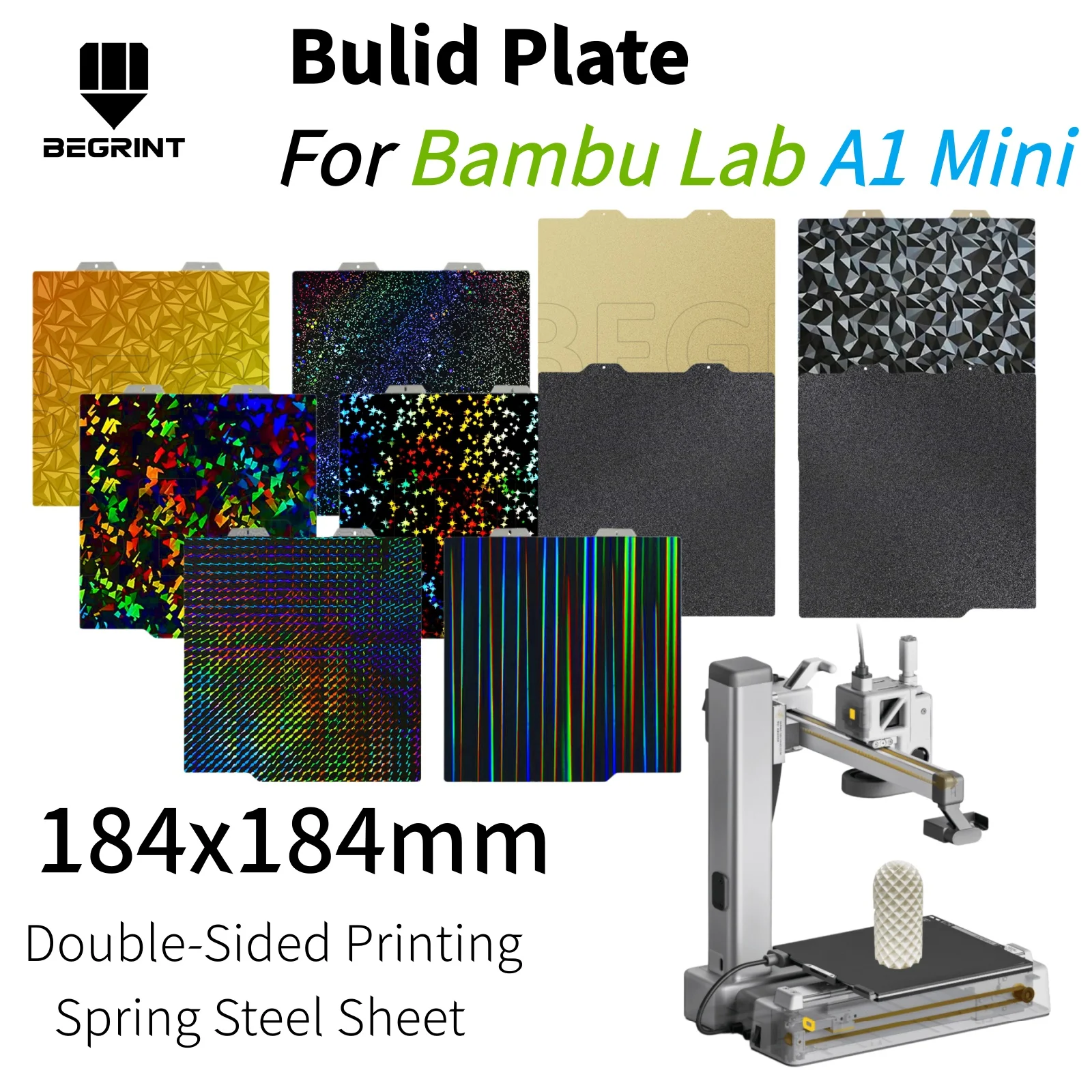 184×184mm Build Plate For Bambu lab A1 mini Cold Plate Frostbite Low Carbon Spring Steel Sheet For Bambulab A1 MINI Plate Bambo