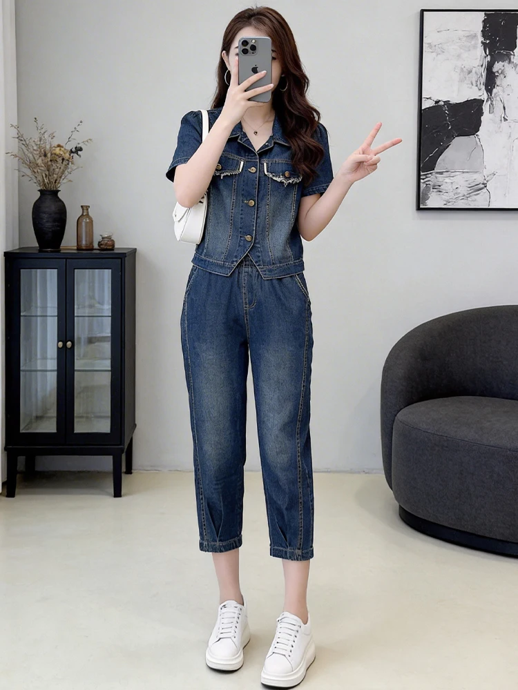 Retro Stylish Denim Sporty Style Set Women's Summer New Small Flip Collar Jacket Long Pants Two Piece Set Breathable Cotton C...
Retro Stylish Denim Sporty Style Set Women's Summer New Small Flip Collar Jacket Long Pants Two Piece Set Breathable Cotton C...