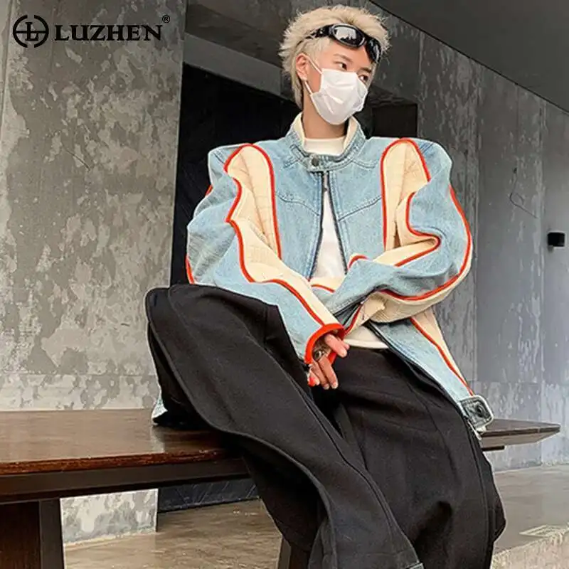 LUZHEN Spring Personality Splicing Design Denim Jackets Stylish Handsome Street Men's Coats Korean Reviews Many Clothes LZ2555 
LUZHEN Spring Personality Splicing Design Denim Jackets Stylish Handsome Street Men's Coats Korean Reviews Many Clothes LZ2555
