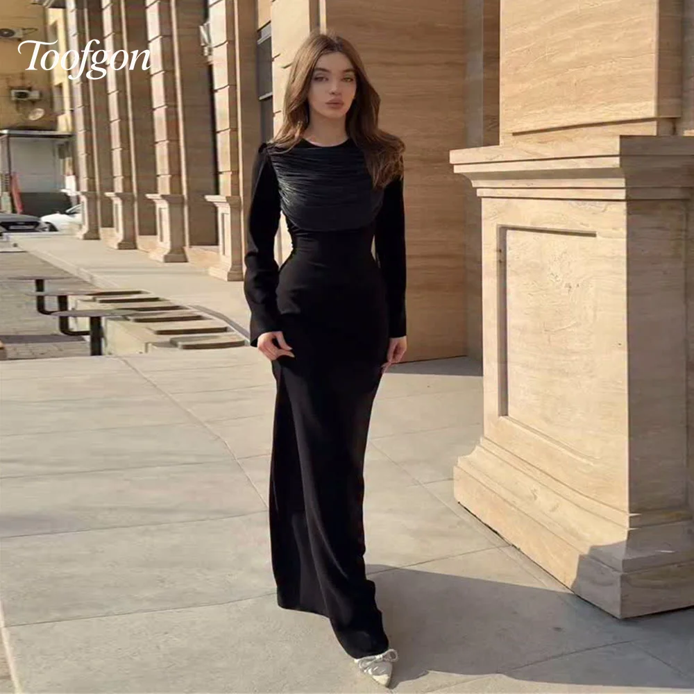 Toofgon Elegant Black Long Sleeve Evening Dresses Customized Pleats Satin Mermaid Prom Gown Women Special Occasion Party Dress
Toofgon Elegant Black Long Sleeve Evening Dresses Customized Pleats Satin Mermaid Prom Gown Women Special Occasion Party Dress