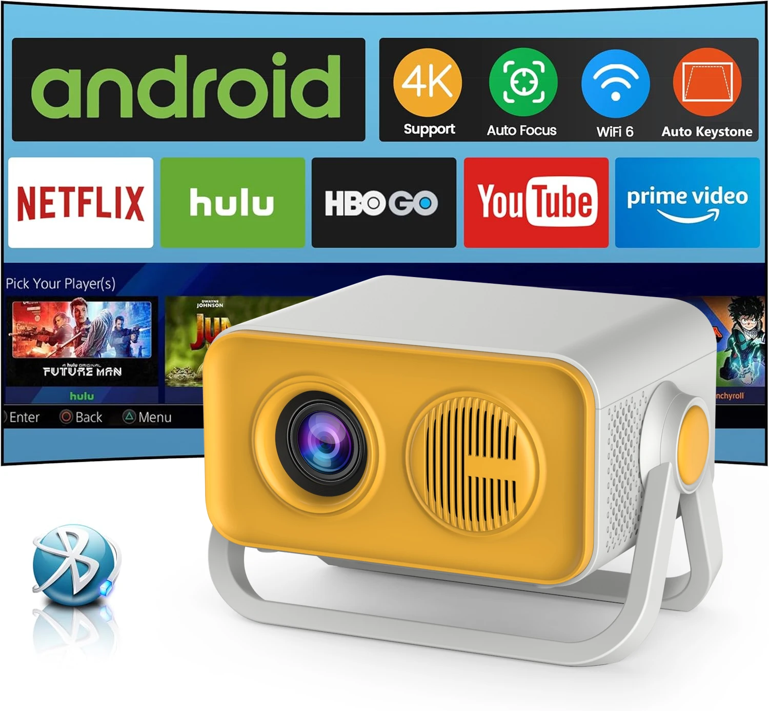 KaiAqua Portable Projector 4K 110ANSI HT23 Pro Native 1080P Auto Focus Keystone Correction Android 11 WIFI6 360° Home Cinema
KaiAqua Portable Projector 4K 110ANSI HT23 Pro Native 1080P Auto Focus Keystone Correction Android 11 WIFI6 360° Home Cinema