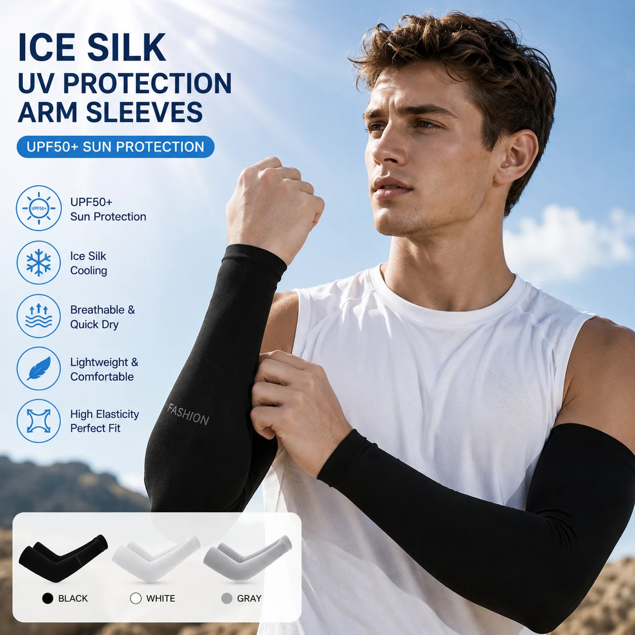 Summer Ice Silk UV Protection Arm Sleeves Breathable Cooling Sun Sleeves for Men Women Cycling Driving Running Outdoor Sports
Summer Ice Silk UV Protection Arm Sleeves Breathable Cooling Sun Sleeves for Men Women Cycling Driving Running Outdoor Sports