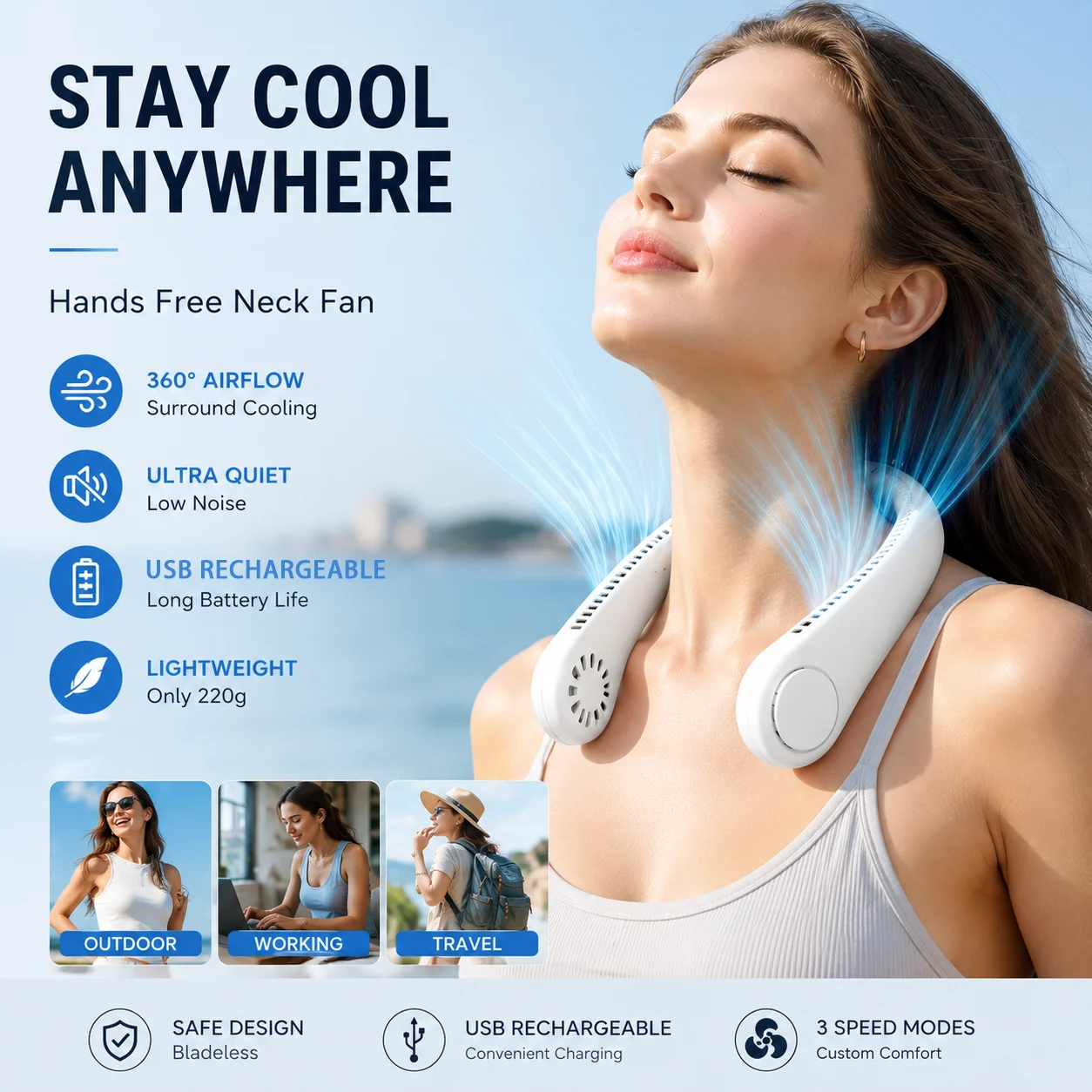 Hands Free Neck Fan Portable Bladeless Cooling Fan USB Rechargeable Quiet Wearable Fan for Summer Travel 3 Speed Mini Long endur
Hands Free Neck Fan Portable Bladeless Cooling Fan USB Rechargeable Quiet Wearable Fan for Summer Travel 3 Speed Mini Long endur