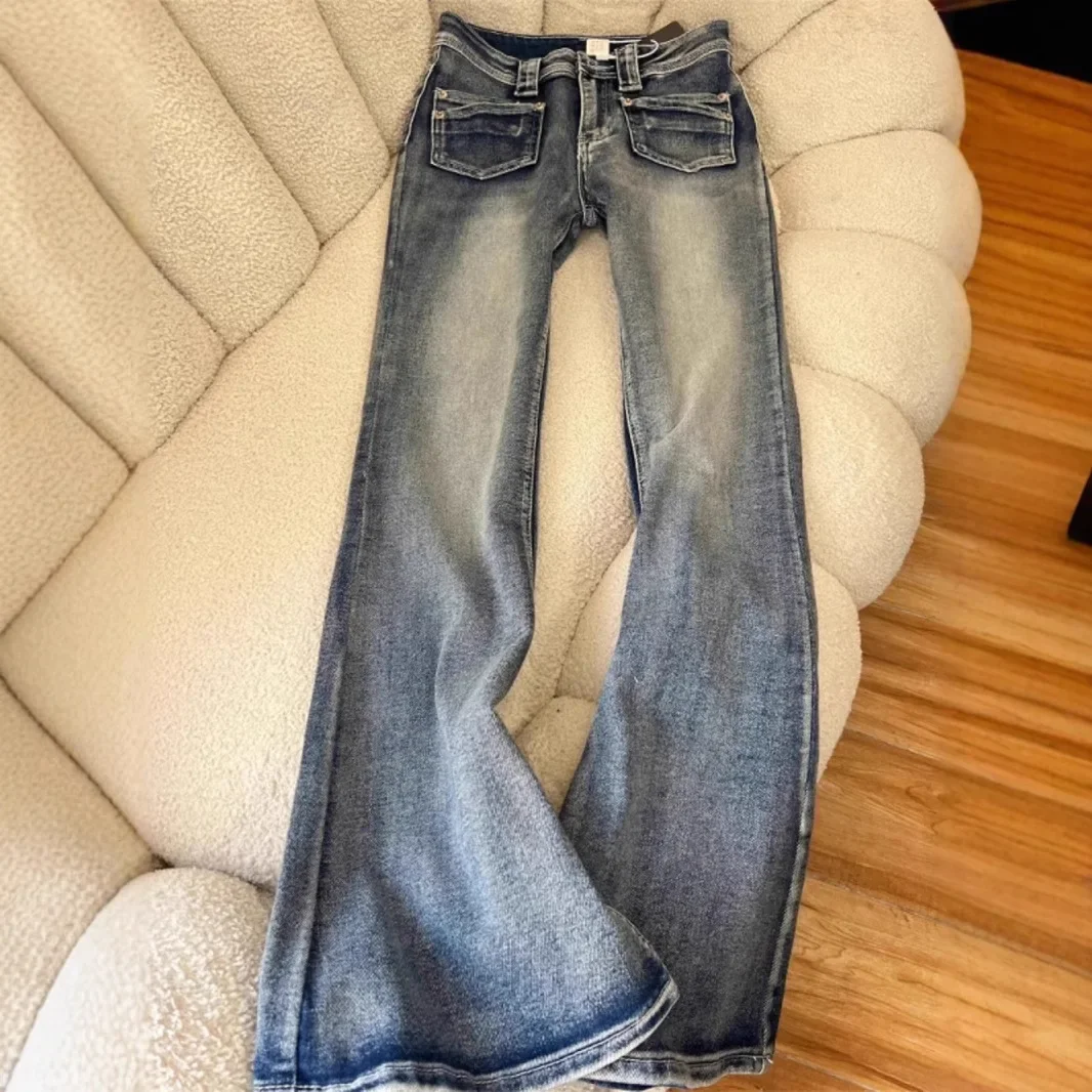 Американские ретро джинсы-клеш с высокой талией, женские весенне-осенние тонкие винтажные уличные синие широкие брюки 
Американские ретро джинсы-клеш с высокой талией, женские весенне-осенние тонкие винтажные уличные синие широкие брюки