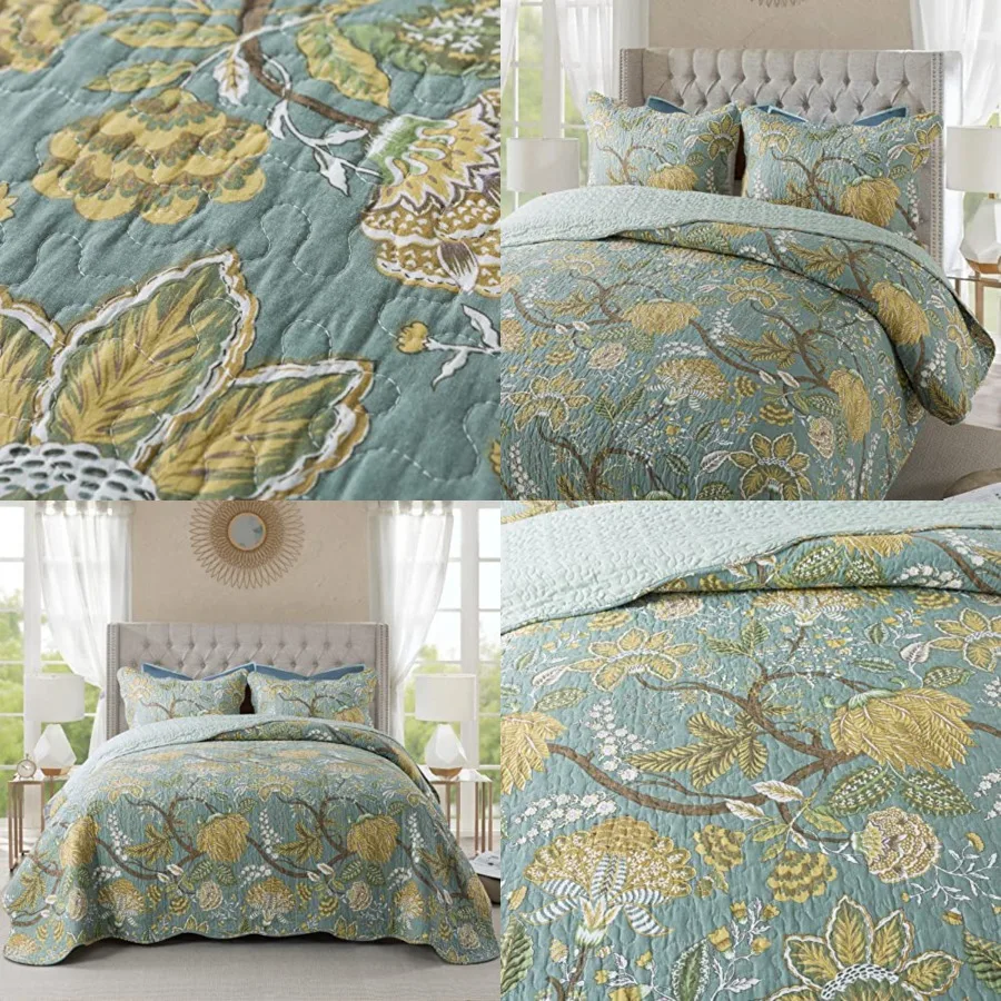 Cotton Bedspread Quilt Sets-Reversible Patchwork Coverlet Set, Pattern, Size