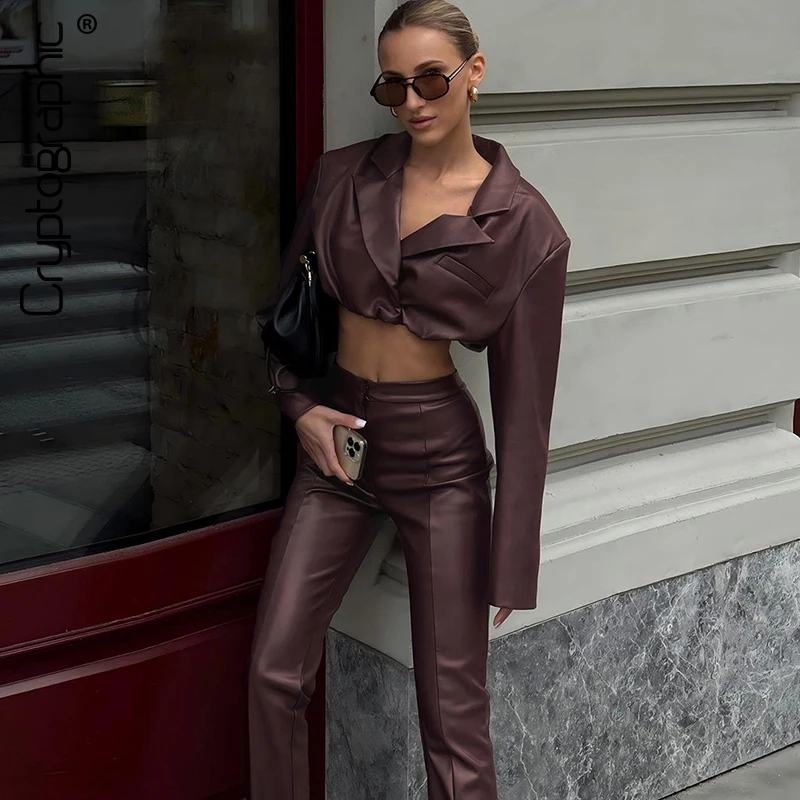 Cryptographic Fashion PU Leather Top and Pant 2 Piece Sets Outfits Matching Sets High Rise Pants Cropped Suits Autumn Clothes
Cryptographic Fashion PU Leather Top and Pant 2 Piece Sets Outfits Matching Sets High Rise Pants Cropped Suits Autumn Clothes