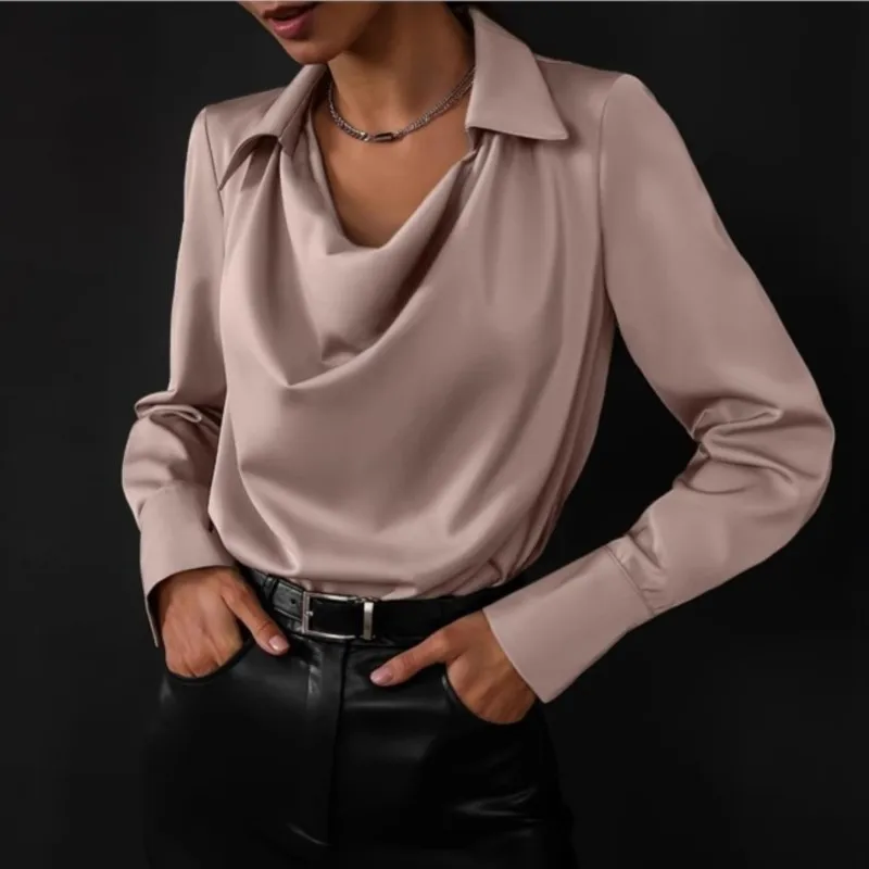 Fashion Cowl Neck Fold-Over Collar Blouse Women 2025 Spring Autumn Long Sleeve Office Shirt Elegant Solid Color Top Female
Fashion Cowl Neck Fold-Over Collar Blouse Women 2025 Spring Autumn Long Sleeve Office Shirt Elegant Solid Color Top Female
