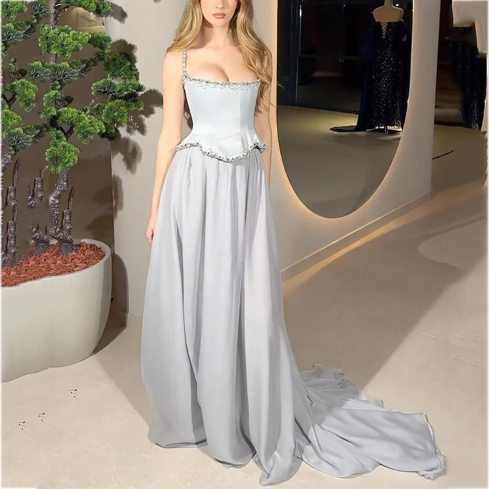 Romantic Women's Evening Dress O-Neck Spaghetti Straps Sleeveless Sweep Train A-Line Exquisite Beaded Elegant Evening Gown
Romantic Women's Evening Dress O-Neck Spaghetti Straps Sleeveless Sweep Train A-Line Exquisite Beaded Elegant Evening Gown