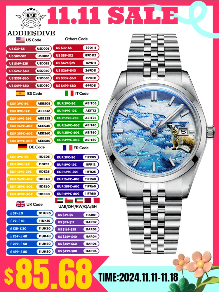 ADDIESDIVE Original Automatic Mechanical Watch Water Resistant Glacier Dial Bubble Mirror Glass Calendar Men Luminous Watches
ADDIESDIVE Original Automatic Mechanical Watch Water Resistant Glacier Dial Bubble Mirror Glass Calendar Men Luminous Watches