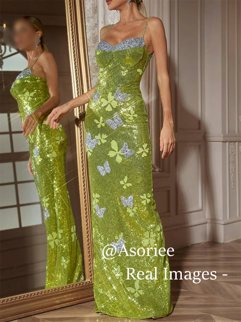 Butterfly Rhinestone Sequin Maxi Dress for Women, Spaghetti Straps, Long Sheath Evening Dress Shiny Party Gowns
Butterfly Rhinestone Sequin Maxi Dress for Women, Spaghetti Straps, Long Sheath Evening Dress Shiny Party Gowns