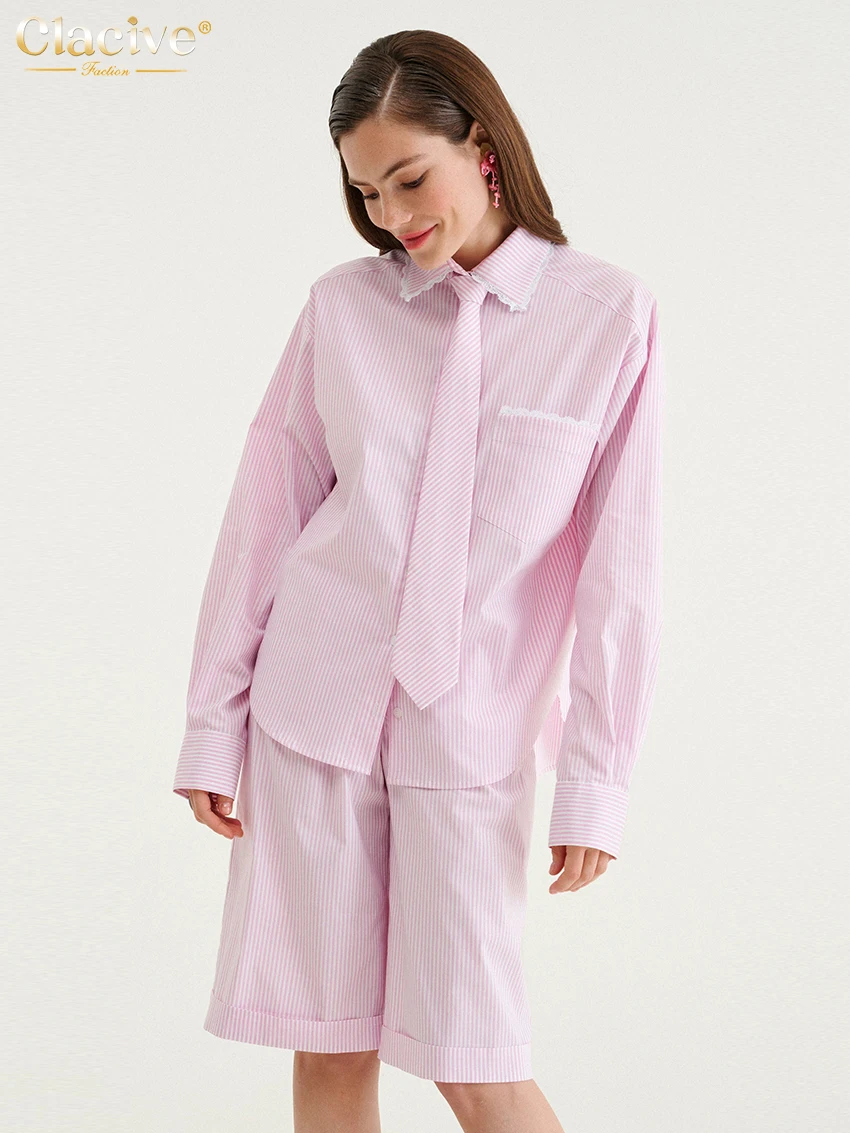 Clacive Fashion Loose Pink Stripe Women's Two Pieces Set Elegant Long Sleeve Shirt With High Waist Shorts Set Female Clothing
Clacive Fashion Loose Pink Stripe Women's Two Pieces Set Elegant Long Sleeve Shirt With High Waist Shorts Set Female Clothing