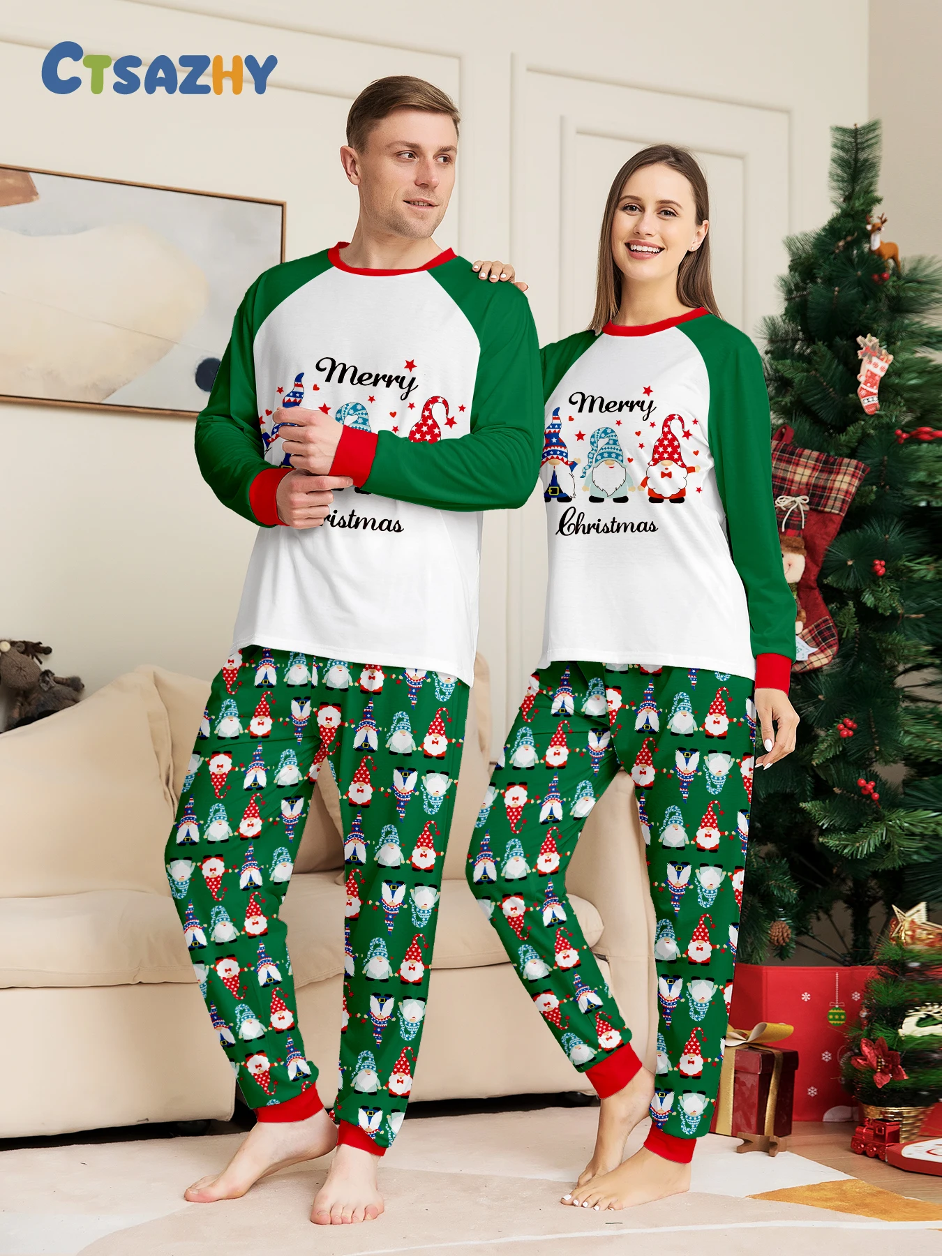 Christmas Couple Sleepwear Set Merry Christmas Gnome Raglan Sleeve Green White Pajamas
Christmas Couple Sleepwear Set Merry Christmas Gnome Raglan Sleeve Green White Pajamas