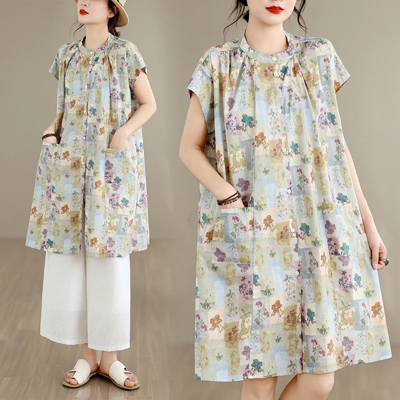 Floral Print Loose Fit Short Sleeve Midi Shirt Jacket for Women Summer New Style Big Size Clothing Belly Covering Outerwear
Floral Print Loose Fit Short Sleeve Midi Shirt Jacket for Women Summer New Style Big Size Clothing Belly Covering Outerwear
