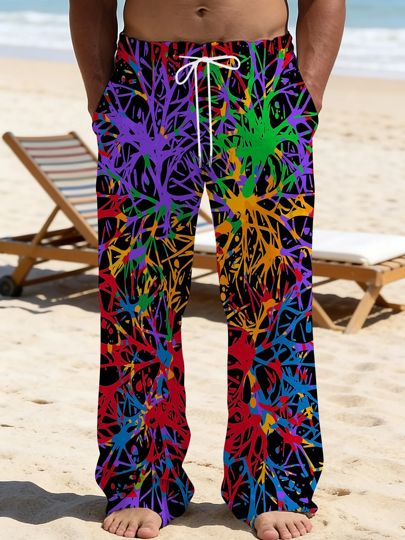 2026 Men's Printed Straight Leg Pants Abstract Wave Design Drawstring Waist Loose Fit Summer Beach Casual Lightweight Trousers
2026 Men's Printed Straight Leg Pants Abstract Wave Design Drawstring Waist Loose Fit Summer Beach Casual Lightweight Trousers