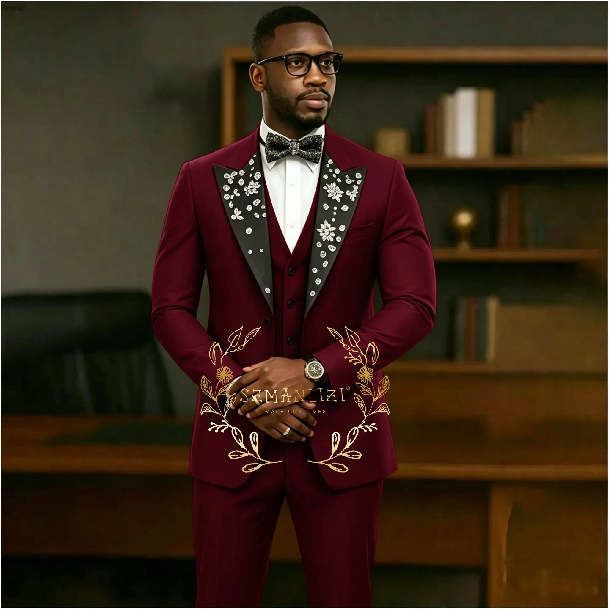 Luxury Burgundy Men Suits Crystals Tuxedos Formal Groom Wear 3 Pieces Business Male Prom Blazers Slim Fit Custome Homme
Luxury Burgundy Men Suits Crystals Tuxedos Formal Groom Wear 3 Pieces Business Male Prom Blazers Slim Fit Custome Homme