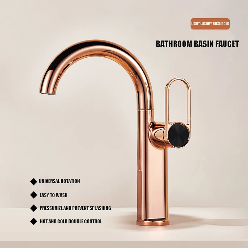 Fashion Creative Big Bend Rose Gold Faucet Basin Faucet Universal Rotation And High Wash Basin Cold And Hot Water Faucet
Fashion Creative Big Bend Rose Gold Faucet Basin Faucet Universal Rotation And High Wash Basin Cold And Hot Water Faucet