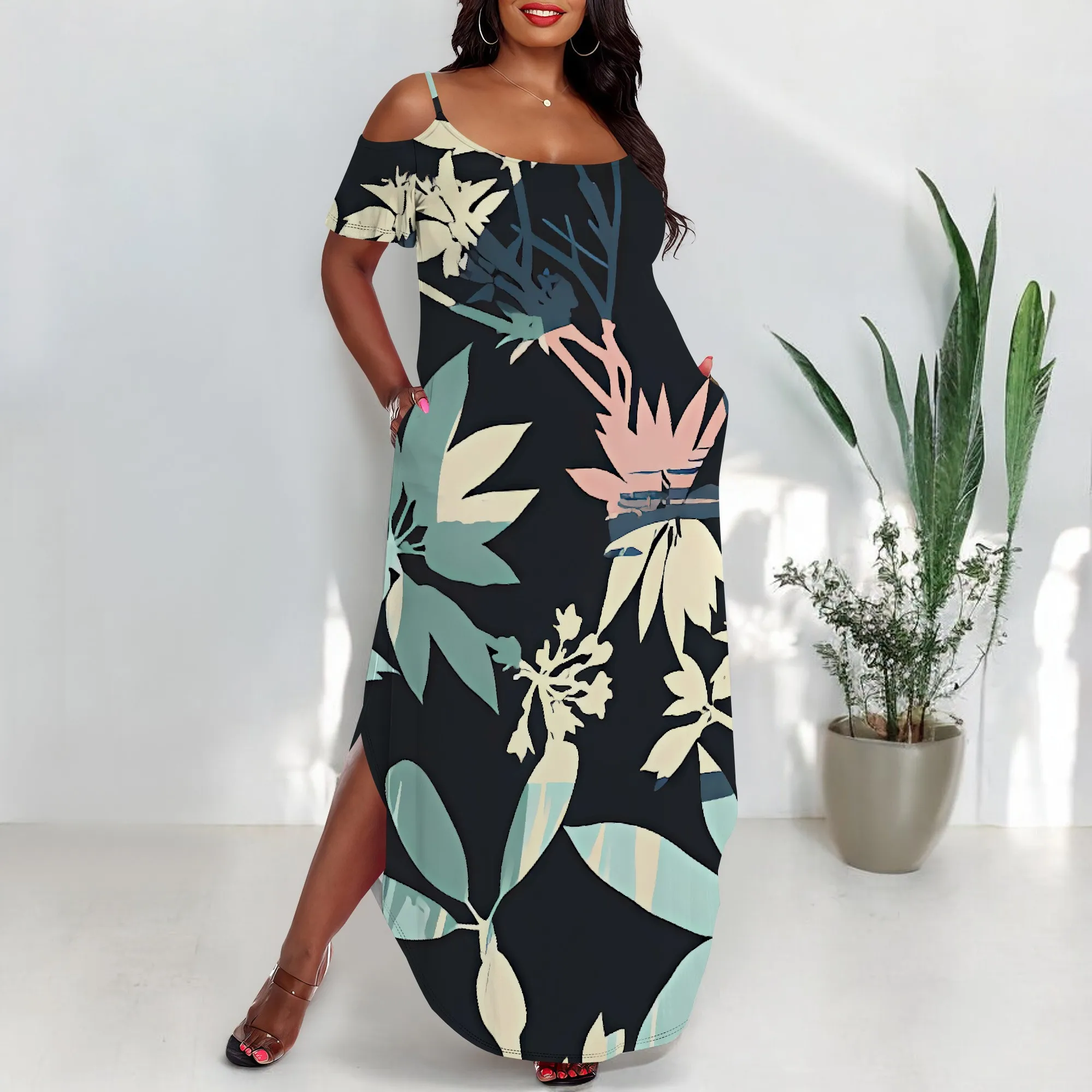 Plus Size Off-Shoulder Blue Floral Maxi Dress, Elegant Casual Dress for Summer, Bohemian Vibes
Plus Size Off-Shoulder Blue Floral Maxi Dress, Elegant Casual Dress for Summer, Bohemian Vibes