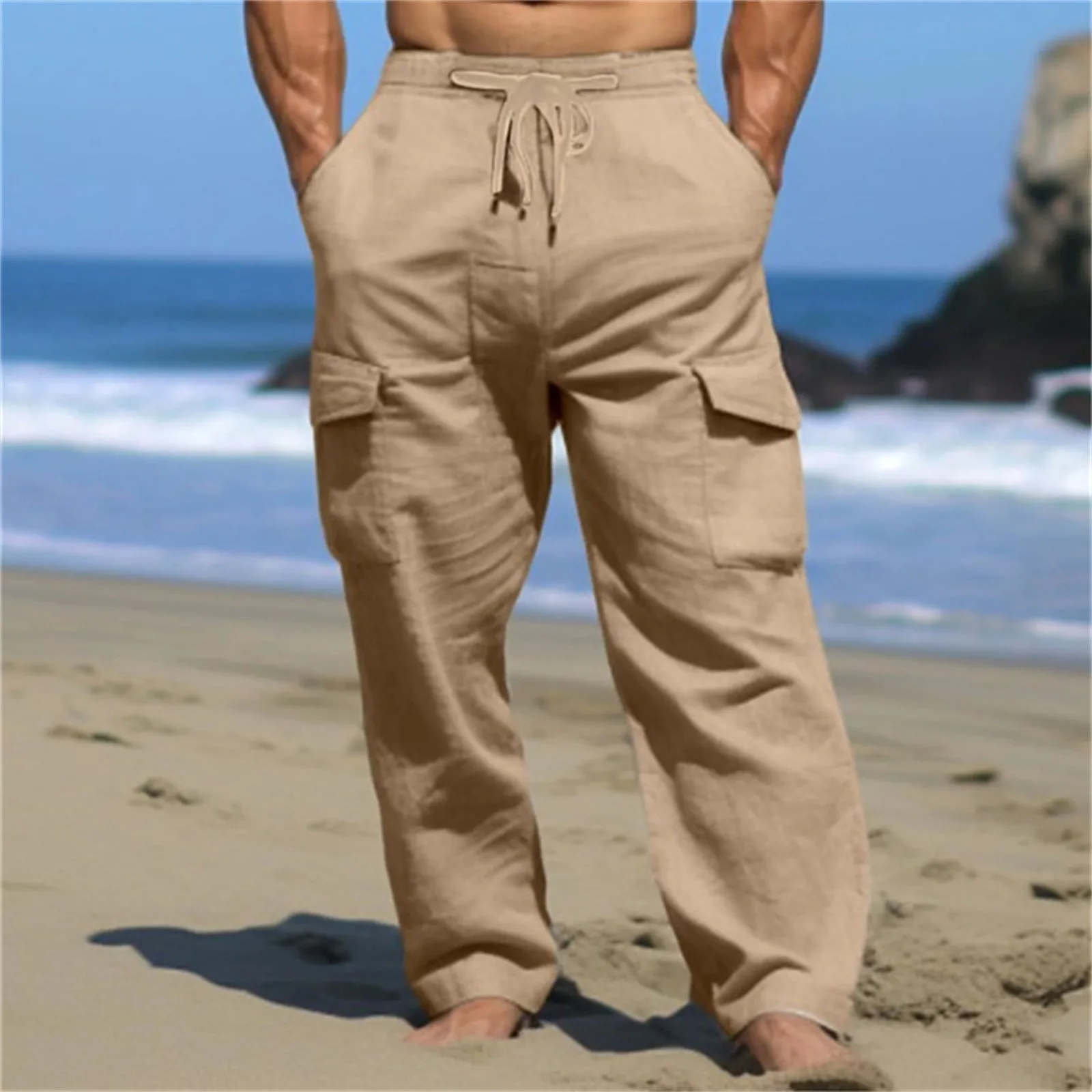 Men's Solid Color Cargo Linen Drawstring Multi Pocket Straight Tube Plain Color Comfortable Breathable Outdoor Pants Year
Men's Solid Color Cargo Linen Drawstring Multi Pocket Straight Tube Plain Color Comfortable Breathable Outdoor Pants Year