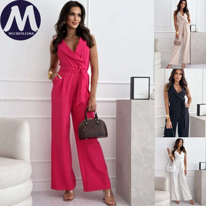 Jumpsuits for Woman Summer New Casual Sleeveless V Neck Lace Up Jumpsuit Fashionable Slim Fit High Waisted Straight Leg Jumpsuit
Jumpsuits for Woman Summer New Casual Sleeveless V Neck Lace Up Jumpsuit Fashionable Slim Fit High Waisted Straight Leg Jumpsuit