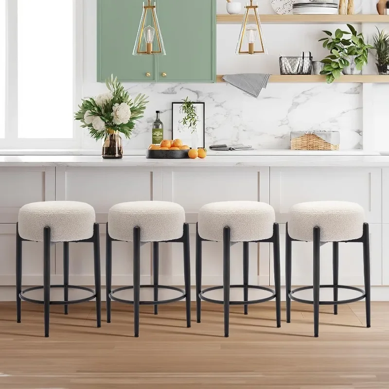 Modern Bar Stools Set of 4, 24" Counter Height with Round Soft Padded Boucle Backless Seat and Metal Mid-Century Base,
Modern Bar Stools Set of 4, 24" Counter Height with Round Soft Padded Boucle Backless Seat and Metal Mid-Century Base,