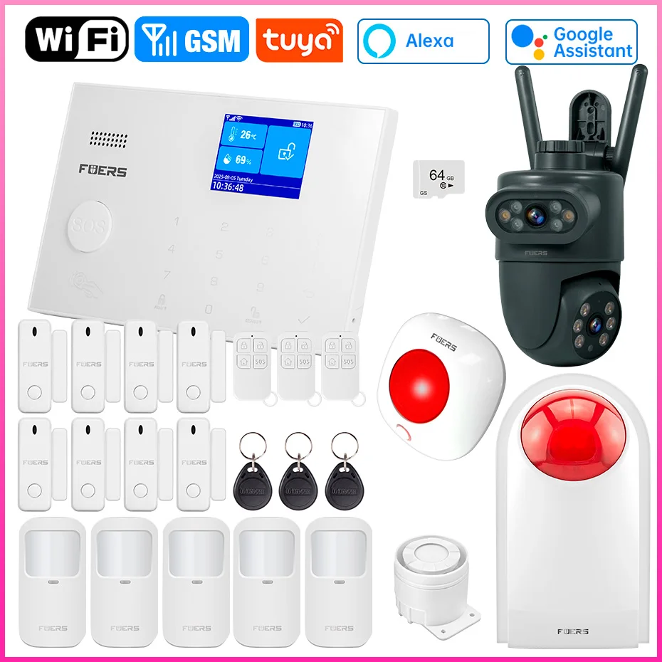 FUERS Tuya WIFI GSM Alarm System Wireless Home Burglar Security Alarm System APP White Control Siren Motion Detector PIR Sensor
FUERS Tuya WIFI GSM Alarm System Wireless Home Burglar Security Alarm System APP White Control Siren Motion Detector PIR Sensor