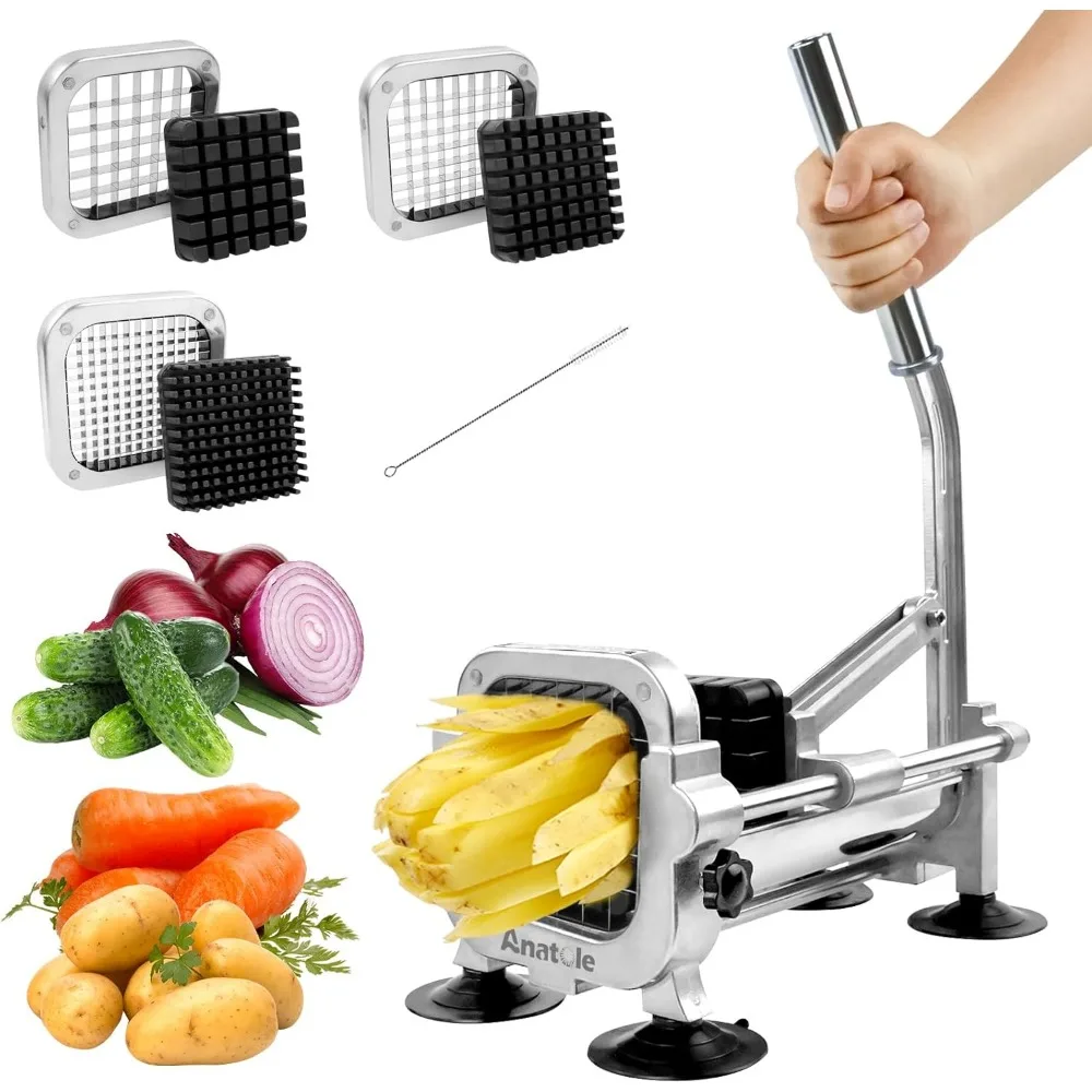 Stainless Steel French Fry Cutter with 3 Blades - Manual Potato Slicer for Onions Carrots Cucumbers
Stainless Steel French Fry Cutter with 3 Blades - Manual Potato Slicer for Onions Carrots Cucumbers