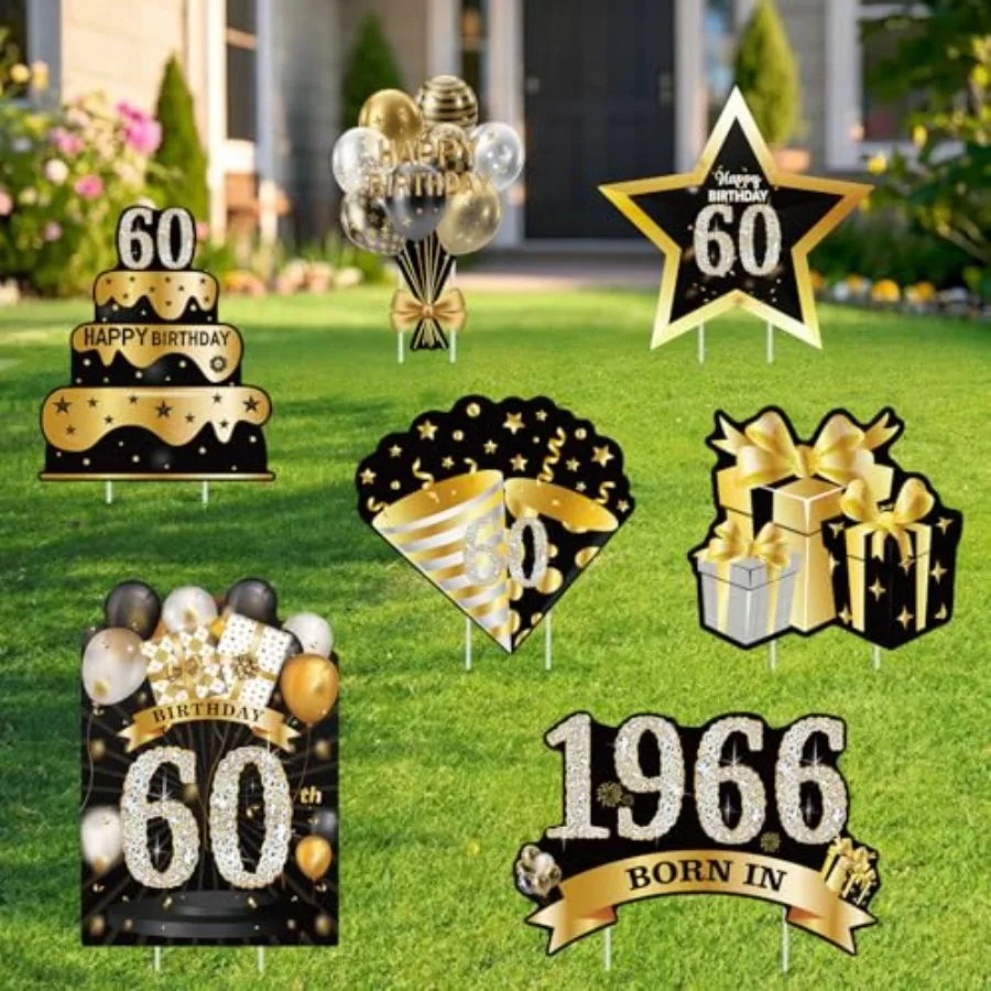 7 PCS Happy 60th Birthday Yard Signs, Birthday Outdoor Decorations for Men and Women, Made in 1966 Lawn Sign, Black Gold Sixty
7 PCS Happy 60th Birthday Yard Signs, Birthday Outdoor Decorations for Men and Women, Made in 1966 Lawn Sign, Black Gold Sixty
