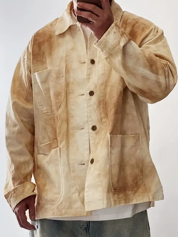 Awe AN Vintage spray-dyed distressed wide-profile four-pocket workwear jacket 
Awe AN Vintage spray-dyed distressed wide-profile four-pocket workwear jacket