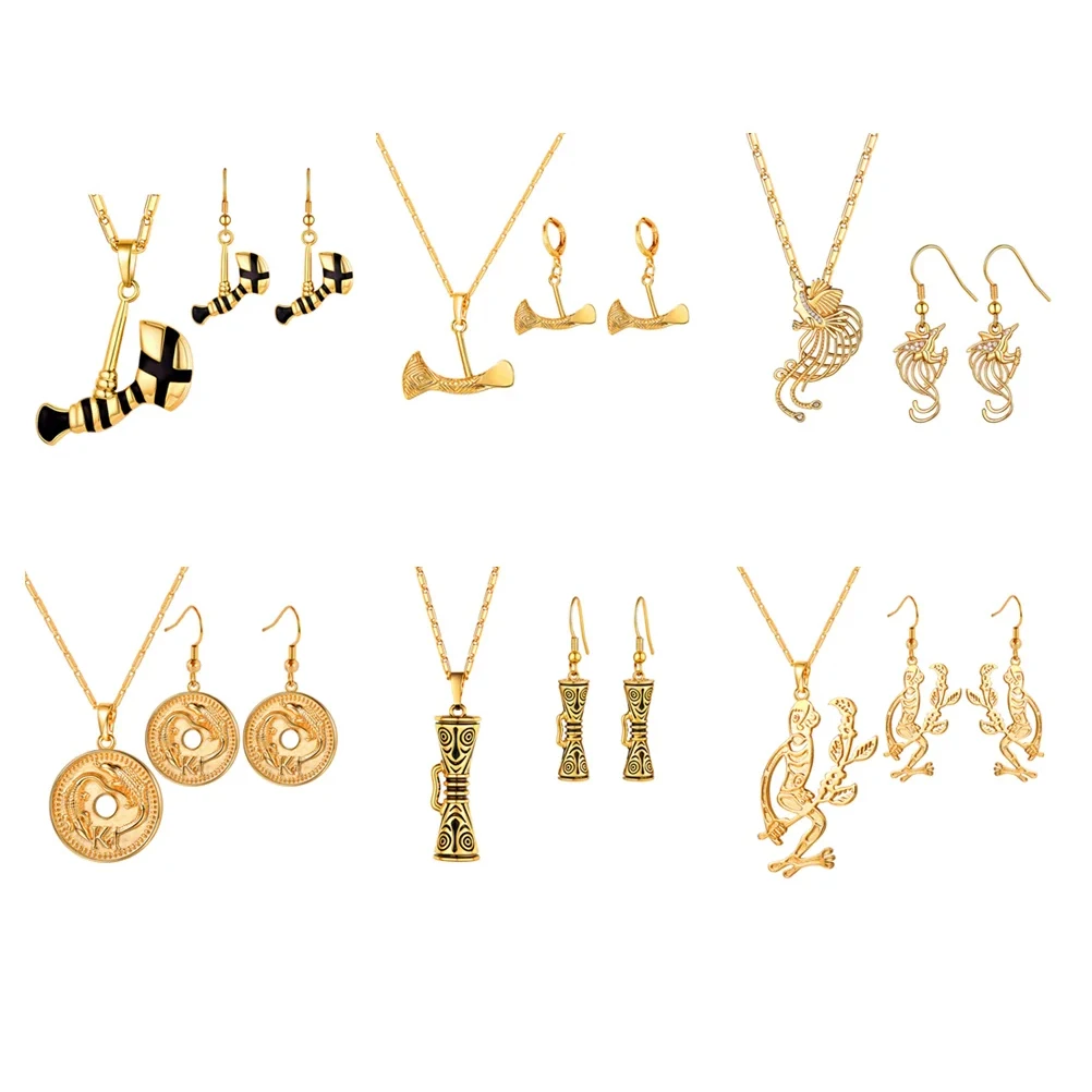 U7 2pcs/set Necklace Earring Set for Women Bird of Paradise Phoenix 3D Drum Lizard Papua New Guinea PNG Country Jewelry QC24
U7 2pcs/set Necklace Earring Set for Women Bird of Paradise Phoenix 3D Drum Lizard Papua New Guinea PNG Country Jewelry QC24