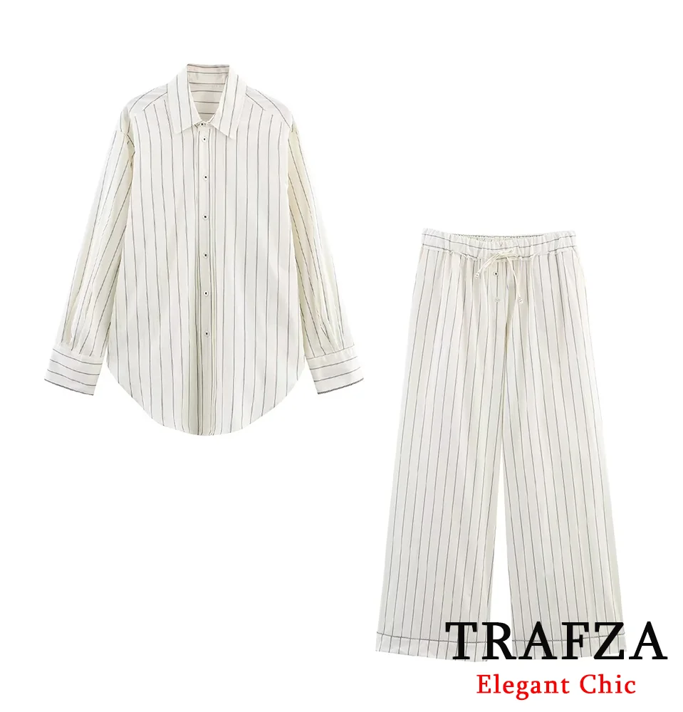 TRAFZA Casual Loose Stripe Shirt Set Women's Long Sleeve Shirt or Pant 2025 Spring Summer Fashion Elegant Commute Lady Pant Set
TRAFZA Casual Loose Stripe Shirt Set Women's Long Sleeve Shirt or Pant 2025 Spring Summer Fashion Elegant Commute Lady Pant Set